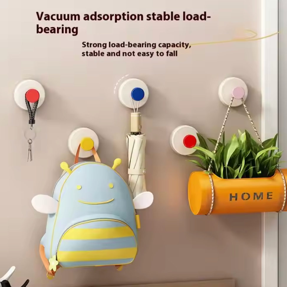 Rotating Vacuum Suction Wall Hook (Pack of 4) | Strong No-Drill Hooks