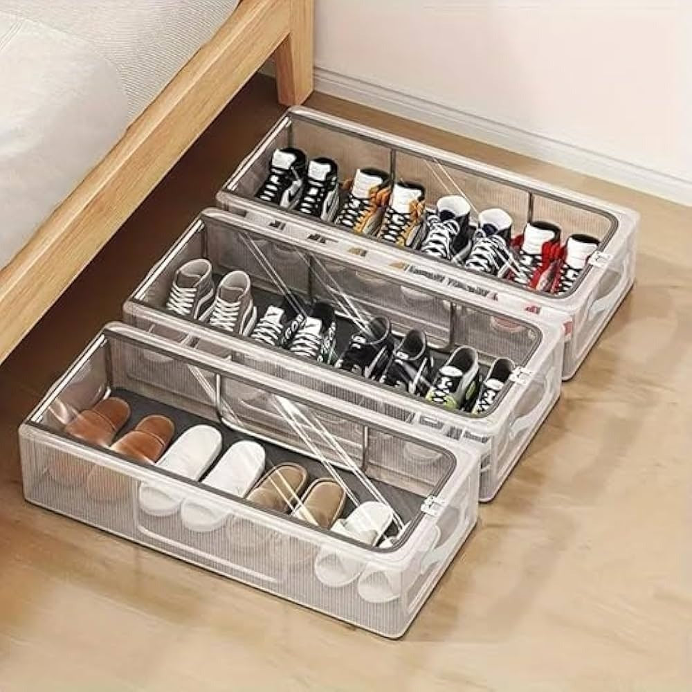 Premium Foldable Shoe Storage Organizer Box | Transparent Dustproof Stackable Case