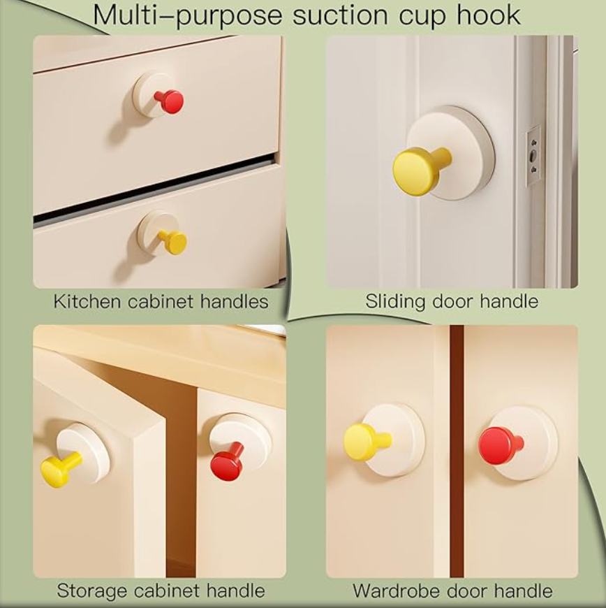 Rotating Vacuum Suction Wall Hook (Pack of 4) | Strong No-Drill Hooks