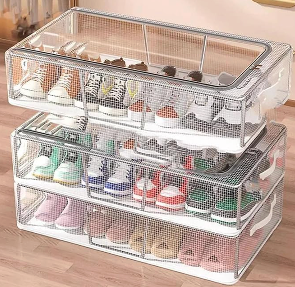 Premium Foldable Shoe Storage Organizer Box | Transparent Dustproof Stackable Case